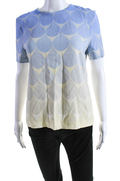 Jonathan Saunders Women's Round Neck Short Sleeves Abstract Blouse Blue Size 36