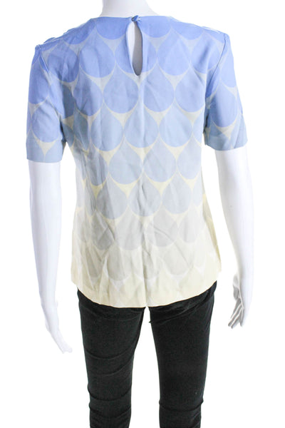 Jonathan Saunders Women's Round Neck Short Sleeves Abstract Blouse Blue Size 36