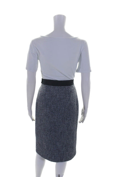 BOSS Womens Tweed High Rise Front Slit Pencil Skirt Blue White Cotton Size 4