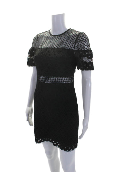 Aqua Womens Back Zip Short Sleeve Mini Lace Sheath Dress Black Size Extra Small