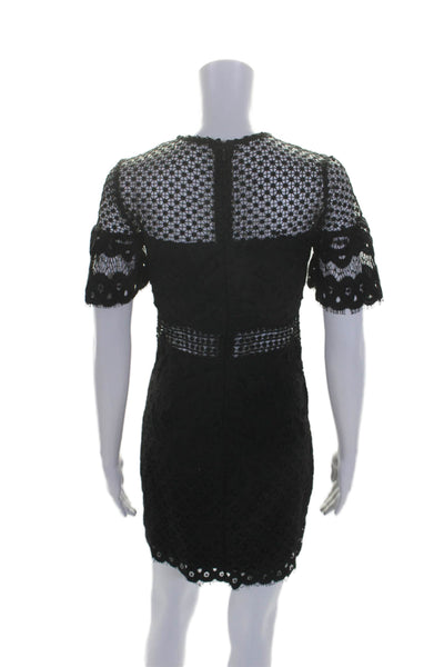 Aqua Womens Back Zip Short Sleeve Mini Lace Sheath Dress Black Size Extra Small