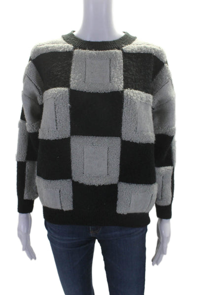 Line And Dot Womens Oversized Check Crew Neck Sweater Black Gray Size XS