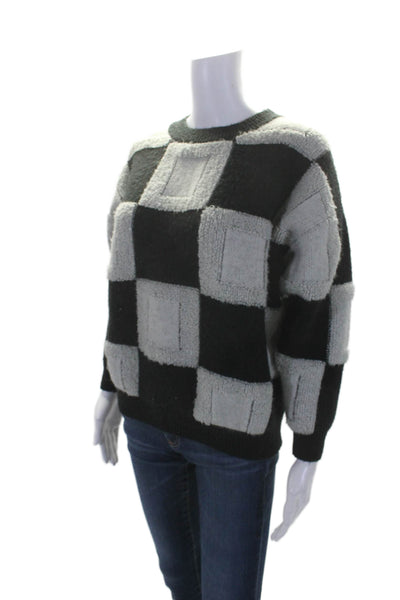 Line And Dot Womens Oversized Check Crew Neck Sweater Black Gray Size XS