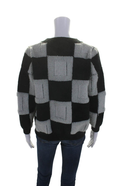 Line And Dot Womens Oversized Check Crew Neck Sweater Black Gray Size XS