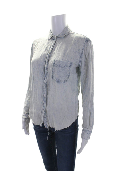 Rails Womens Button Front Long Sleeve Collared Fringe Shirt Blue Size XS