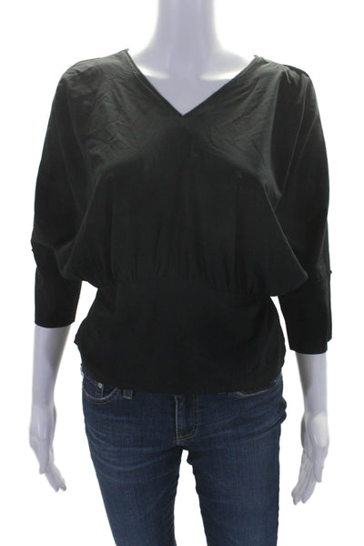 Nina Ricci Womens Silk Dolman Sleeve Back Zippered Blouse Black Size 40