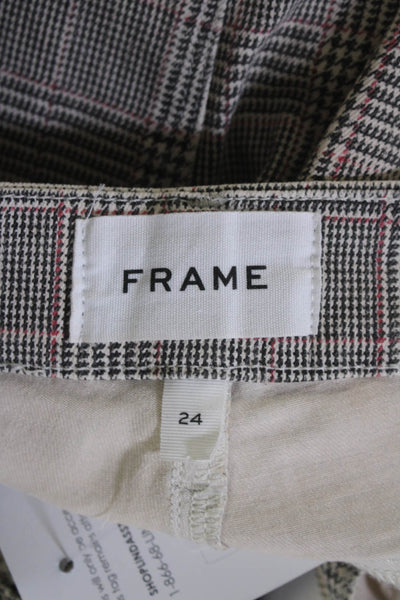 Frame Womens Le Crop Mini Boot High Rise Plaid Bootcut Pants Beige Size 24