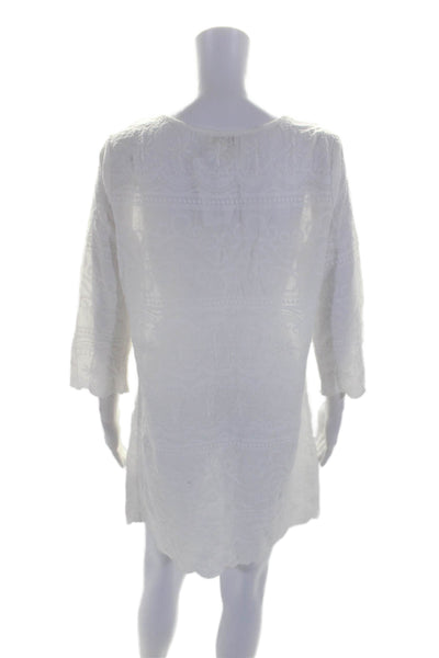 Shoshanna Womens 3/4 Sleeve V Neck Mini Dress White Cotton Size Medium