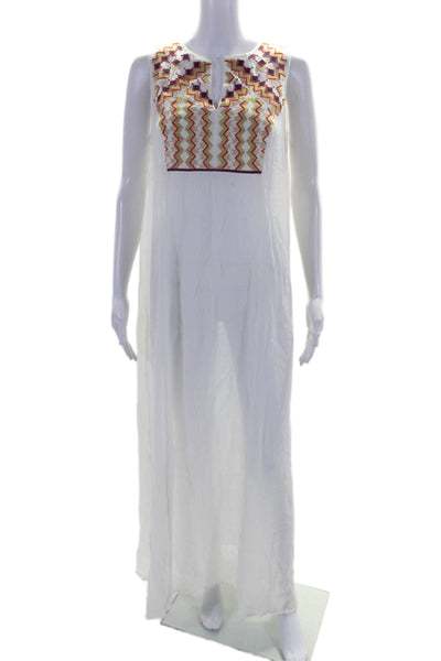 Shoshanna Womens Sleeveless Embroidered Side Slit Cover Up White Size Small