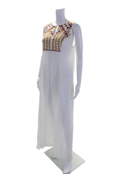 Shoshanna Womens Sleeveless Embroidered Side Slit Cover Up White Size Small