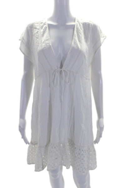 Shoshanna Womens Sleeveless V Neck Eyelet Cover Up Dress White Size Small