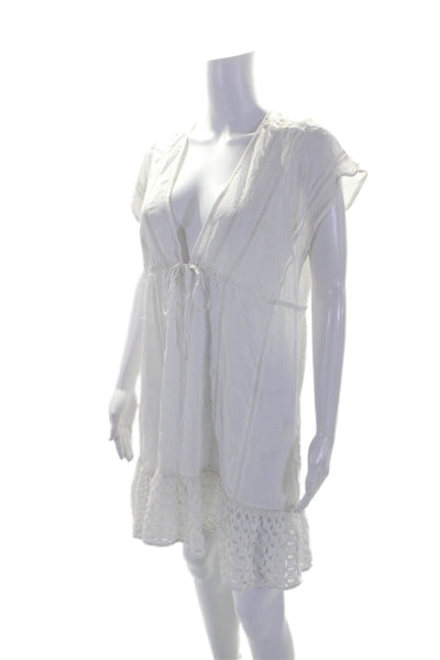 Shoshanna Womens Sleeveless V Neck Eyelet Cover Up Dress White Size Small