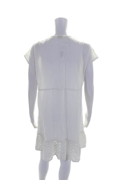 Shoshanna Womens Sleeveless V Neck Eyelet Cover Up Dress White Size Small