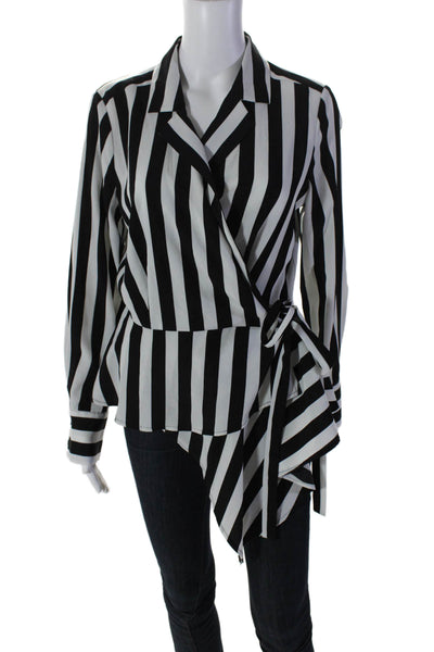 Vince Camuto Womens Striped Print Asymmetrical Hem Wrap Top White Black Size M