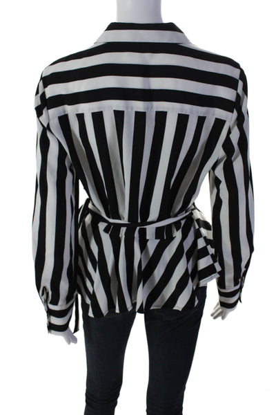 Vince Camuto Womens Striped Print Asymmetrical Hem Wrap Top White Black Size M