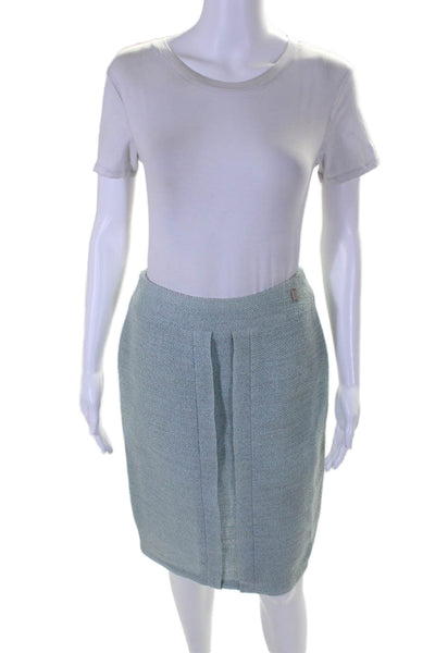 Chanel Womens Wool Paneled Front Knee Length Pencil Skirt 99C Light Blue Size 38