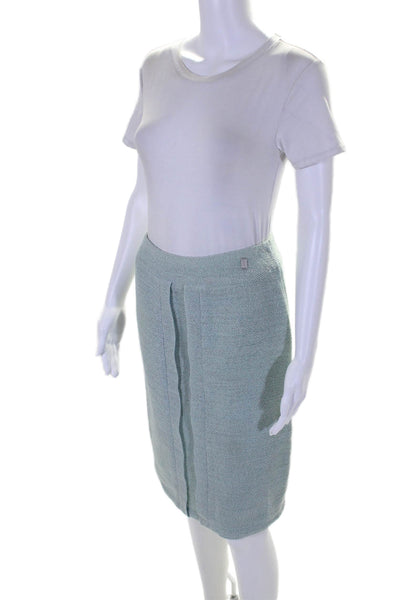 Chanel Womens Wool Paneled Front Knee Length Pencil Skirt 99C Light Blue Size 38