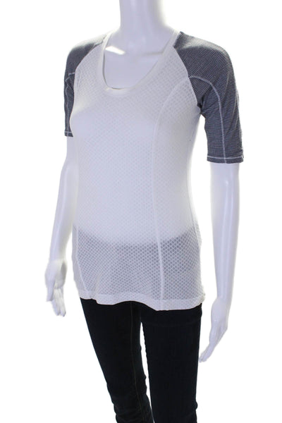 Lululemon Womens Diamond Print Short Sleeve Crewneck T-Shirt White Black Size 4