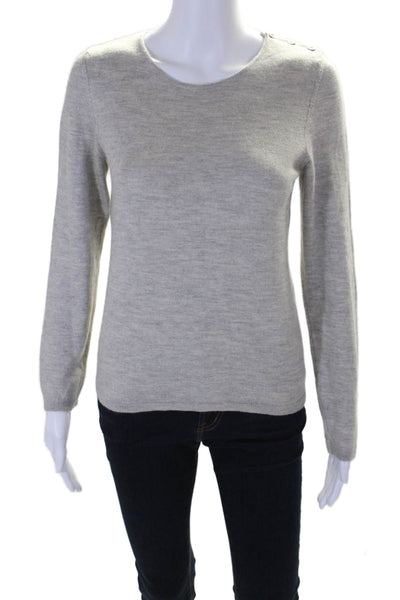 Oscar de la Renta Womens Wool Long Sleeve Crewneck Knit Top Heather Gray Size M