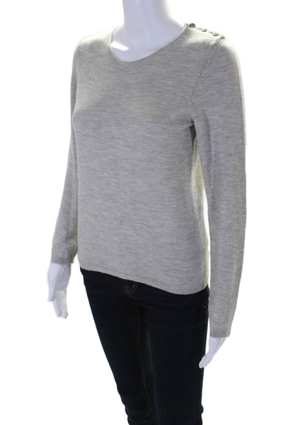 Oscar de la Renta Womens Wool Long Sleeve Crewneck Knit Top Heather Gray Size M