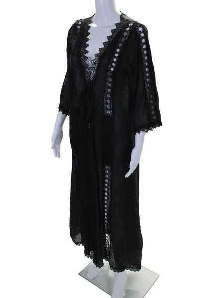 Elan Womens Long Sleeve Tight Knit Long Wrap Dress Black Size Small