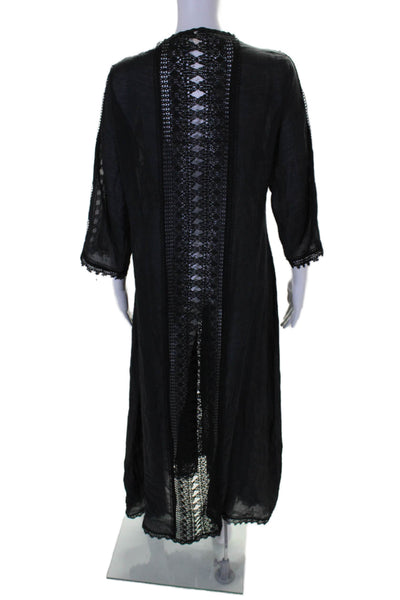 Elan Womens Long Sleeve Tight Knit Long Wrap Dress Black Size Small