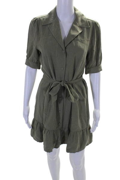 Paige Womens Collared Button Down Waist Tie Mid Calf Dress Green Small