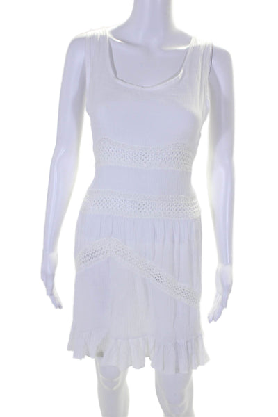 Elan Womens Sleeveless Scoop neck Open Knit Long Dress White Medium