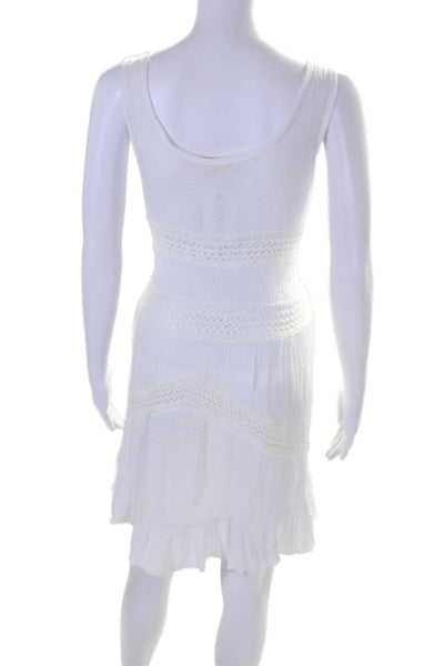 Elan Womens Sleeveless Scoop neck Open Knit Long Dress White Medium