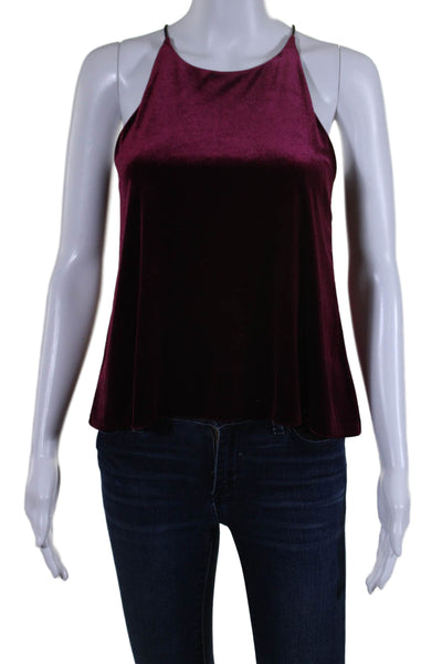 Aqua Womens Velvet Round Neck Sleeveless Pullover Blouse Top Burgundy Size S