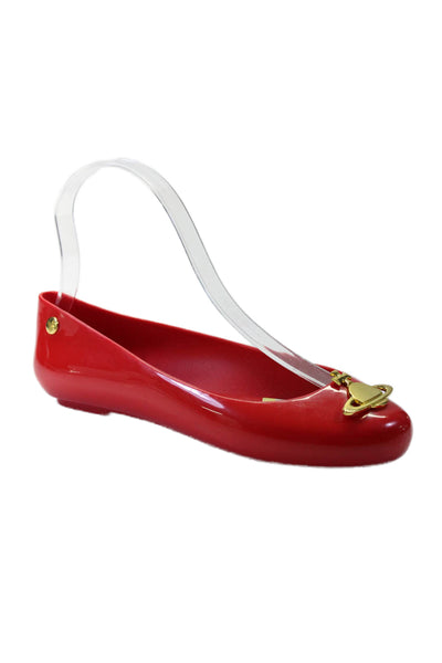 Vivienne Westwood Womens Bright Red Embellished Rubber Ballet Flats Shoes Size 5