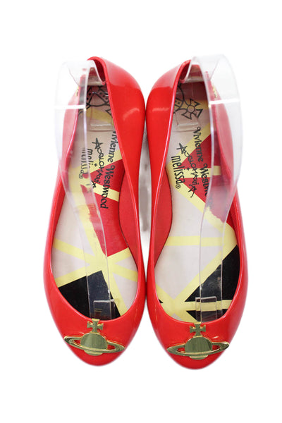 Vivienne Westwood Womens Bright Red Embellished Rubber Ballet Flats Shoes Size 5