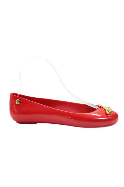 Vivienne Westwood Womens Bright Red Embellished Rubber Ballet Flats Shoes Size 5