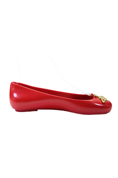 Vivienne Westwood Womens Bright Red Embellished Rubber Ballet Flats Shoes Size 5