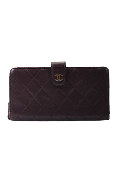 Chanel Womens Dark Red Leather Quilted Flap Bifold Long Wallet