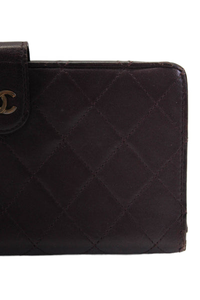 Chanel Womens Dark Red Leather Quilted Flap Bifold Long Wallet