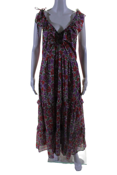 Banjanan Womens Floral Print A Line Sun Dress Multi Colored Cotton Size Small