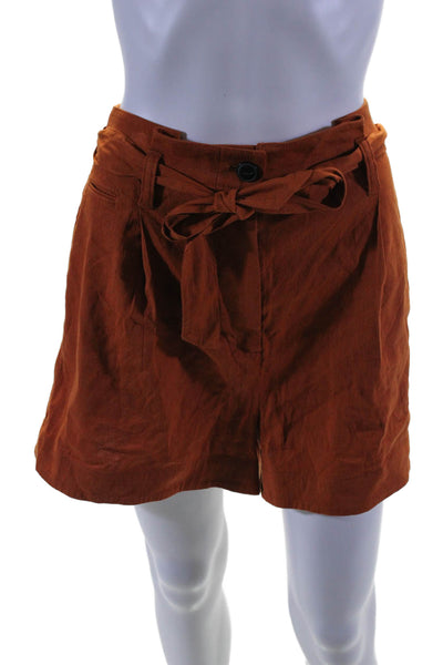 Rag & Bone Womens Linen Pleated Front High Rise Belted Shorts Orange Size 8