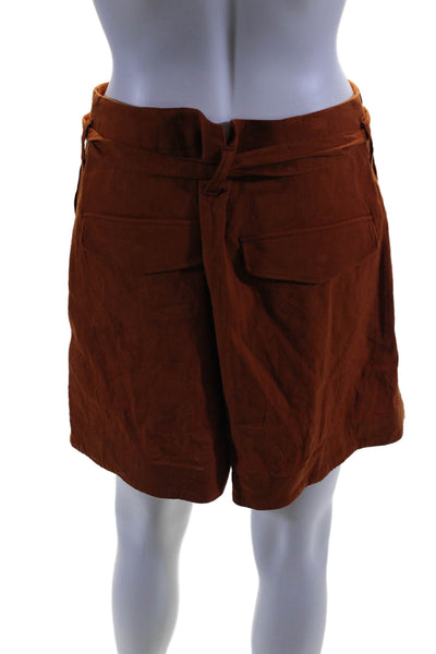 Rag & Bone Womens Linen Pleated Front High Rise Belted Shorts Orange Size 8