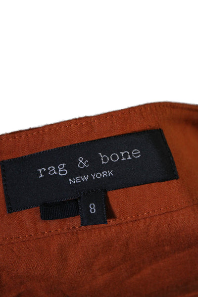 Rag & Bone Womens Linen Pleated Front High Rise Belted Shorts Orange Size 8