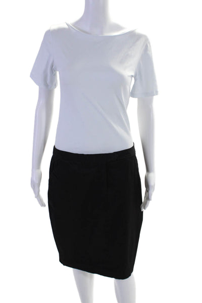 Club Monaco Womens Knee Length Back Slit Pencil Skirt Black Cotton Size 10