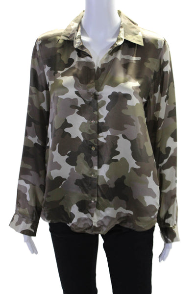 L'Agence Womens Camouflage Print Button Down Blouse Green Brown Size Small