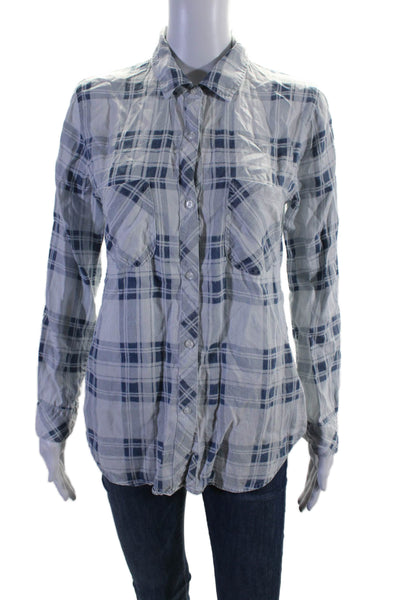 Rails Womens Check Print Button Down Long Sleeve Collared Top Blue Size Small