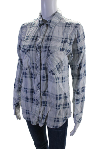 Rails Womens Check Print Button Down Long Sleeve Collared Top Blue Size Small