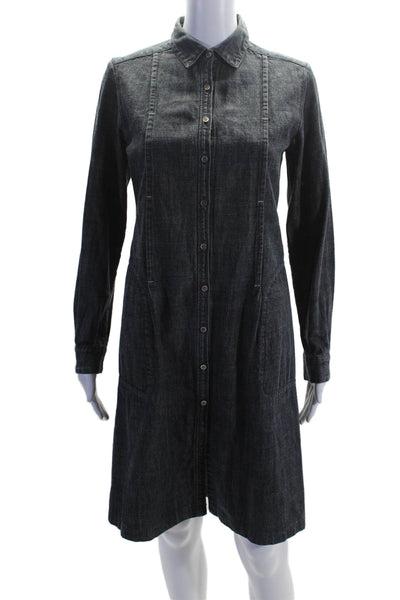 Margaret Howell Womens Gray Collar Long Sleeve Collar Denim Shirt Dress Size 2