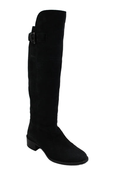 Fendi Women's Round Toe Block Heels Suede Knee High Boots Black Size 35.5