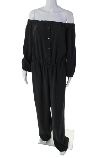 Vince Camuto Womens Button Down Long Sleeve Straight Leg Jumpsuit Black 8