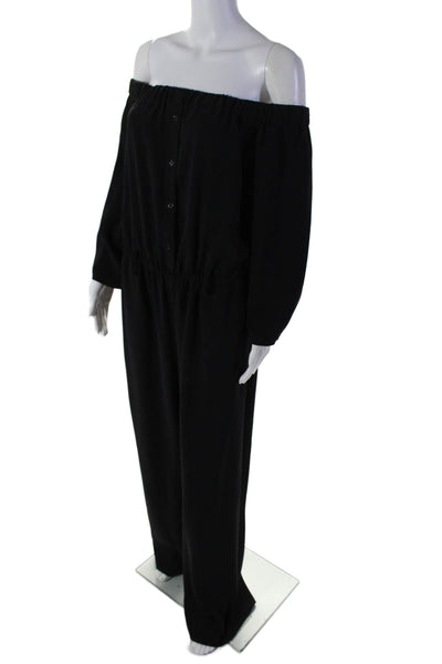 Vince Camuto Womens Button Down Long Sleeve Straight Leg Jumpsuit Black 8