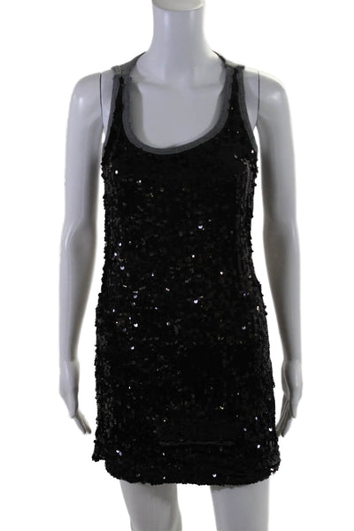 D&G Dolce & Gabbana Womens Scoop Neck Sequin Front Tank Dress Gray Black Large