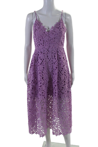 ASTR Womens Spaghetti Strap V Neck Lace Overlay Midi Dress Purple Size Medium